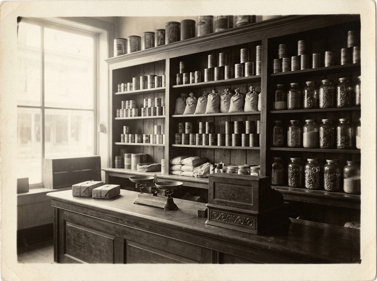 A 1920s corner grocery store